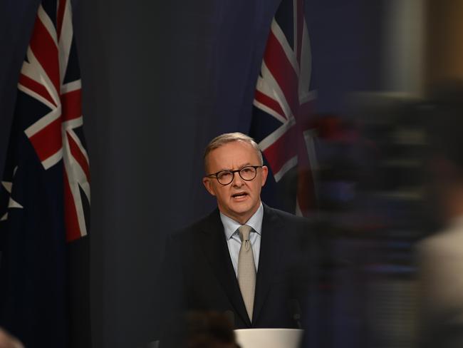 Opposition leader Anthony Albanese speaks to the media during his press conference in Sydney. Picture: NCA NewsWire / Flavio Brancaleone