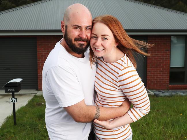 Daniel Wass and Katelin Jones have bought a home in Mornington with a mortgage now being more affordable than rent in many suburbs around Hobart.  Picture: NIKKI DAVIS-JONES