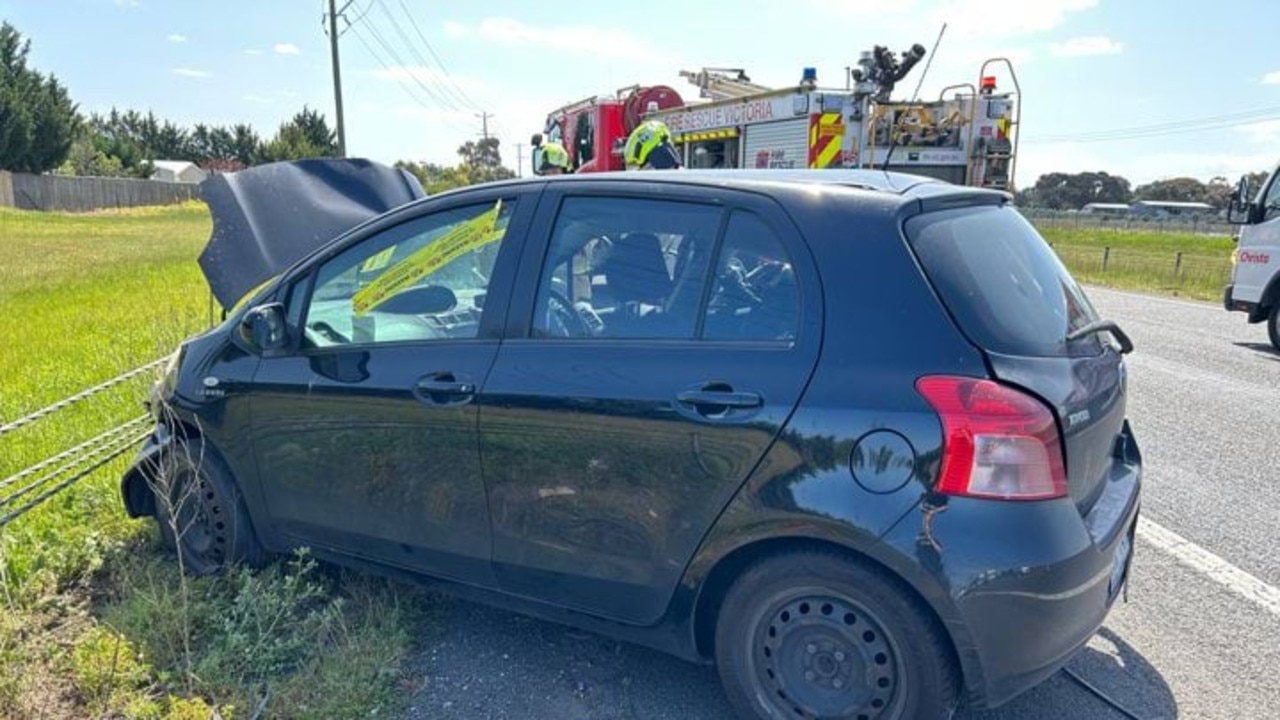 The black Toyota Yaris was parked in the emergency lane when it was allegedly struck. Picture: Victoria Police