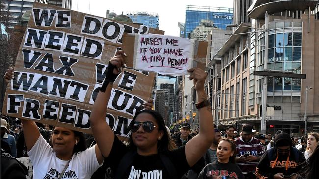 Anti-lockdown protesters at last weekend’s protest in Sydney’s CBD.
