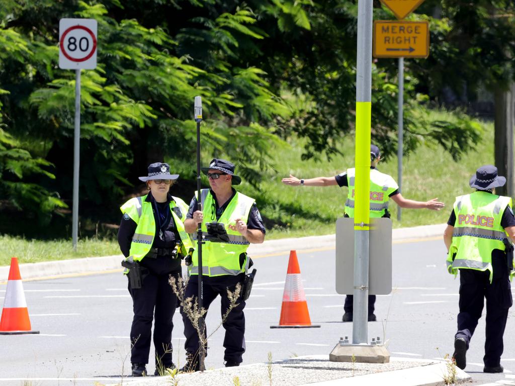 Police at the scene on Sunday. Picture: Steve Pohlner