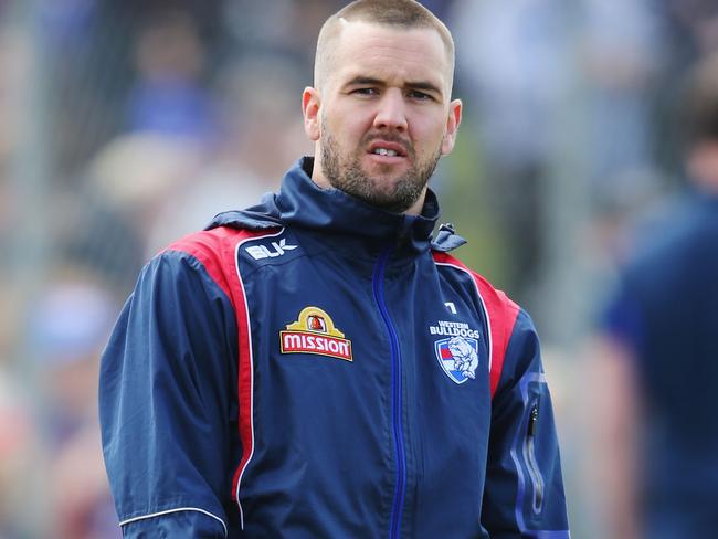 MELBOURNE, AUSTRALIA - SEPTEMBER 29: Matthew Suckling of the Bulldogs, in doubt to play with an achilles injury, looks on during the Western Bulldogs AFL media opportunity and training session at Whitten Oval on September 29, 2016 in Melbourne, Australia. (Photo by Michael Dodge/Getty Images)