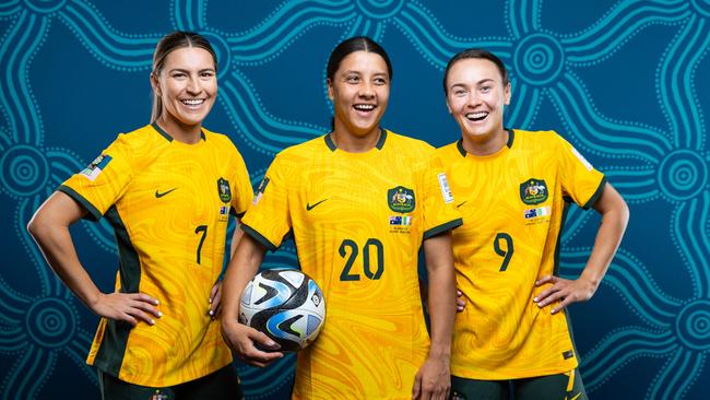 Steph Catley, Sam Kerr and Caitlin Foord Picture: Getty Images.