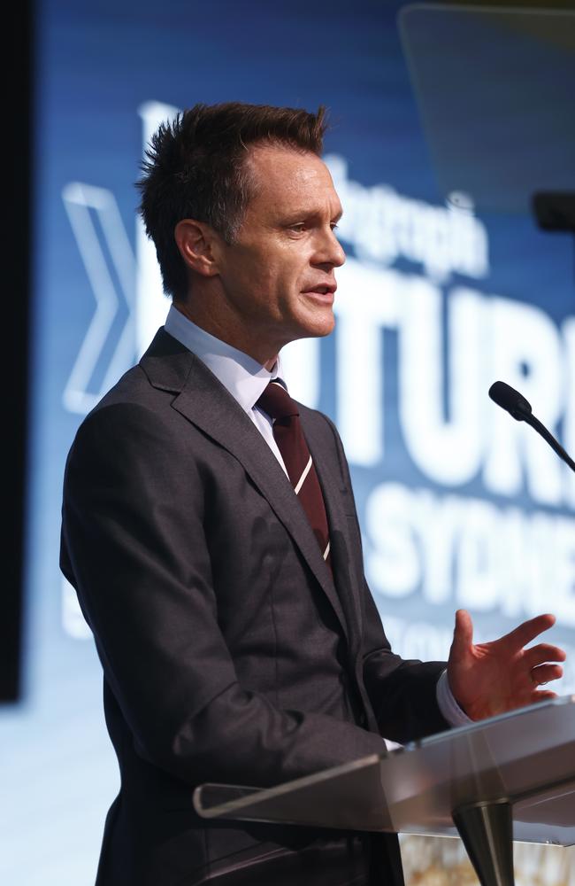 Chris Minns giving his address at the 2023 Daily Telegraph Future Sydney Bradfield Oration. Picture: Richard Dobson