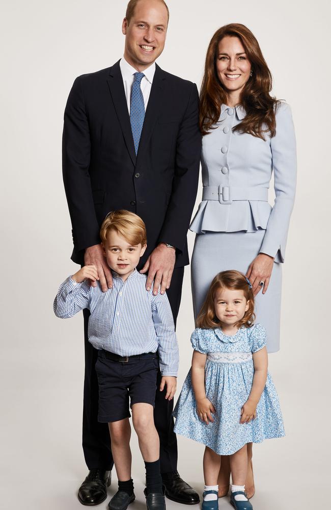 William, Kate and their children George and Charlotte pose for a family photograph on their 2017 Christmas card. Picture: AFP