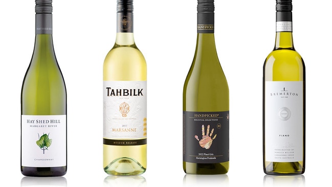 Hay Shed Hill chardonnay, Tahbilk Museum Release Marsanne 2017, Handpicked pinot gris and Bremerton Special Release Fiano,