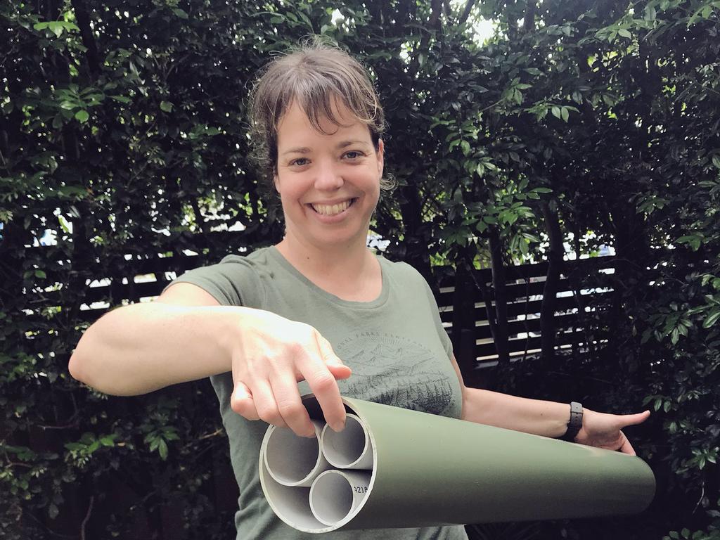 Dr Jodi Rowley with her frog hotel. Picture: Supplied