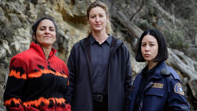 Deadloch stars Madeleine Sami, Kate Box and Nina Oyama. Picture: Amazon Prime Video