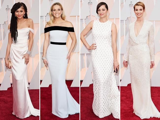 Ladies in white: Zendaya, Reese Witherspoon, Marion Cotillard and Faith Hill at the Oscars 2015 red carpet. Picture: Getty