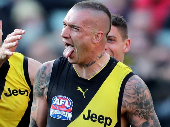 2019 AFL Grand Final. 28/09/2019.     during the 2019 AFL Grand Final match between the Richmond Tigers and the GWS Giants at the MCG on September 28, 2019 in Melbourne, Australia. Dustin Martin and Trent Cochin go nuts.  Picture: Michael Klein.