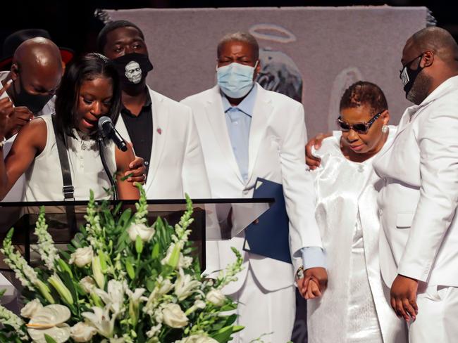 Brooke Williams, niece of George Floyd, speaks during the funeral service for  her uncle at The Fountain of Praise Church on June 9, 2020, in Houston. - George Floyd will be laid to rest Tuesday in his Houston hometown, the culmination of a long farewell to the 46-year-old African American whose death in custody ignited global protests against police brutality and racism.Thousands of well-wishers filed past Floyd's coffin in a public viewing a day earlier, as a court set bail at $1 million for the white officer charged with his murder last month in Minneapolis. (Photo by Godofredo A. VASQUEZ / POOL / AFP)