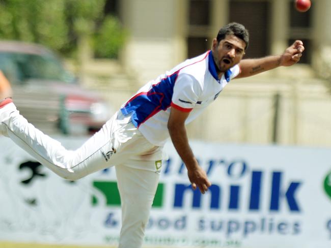 Keilor Bowler Kaushal Lokuarachchi.  VTCA Cricket: Spotswood versus Keilor play at Donald McLean Reserve in Spotswood. Picture: Kris Reichl