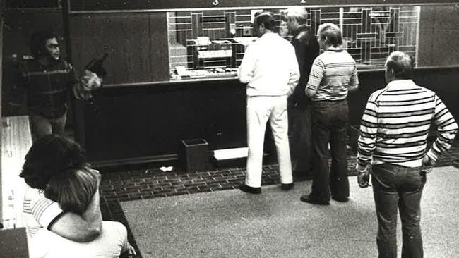 A security camera image from the Morgans’ raid on a Keilor bank in October 1977.