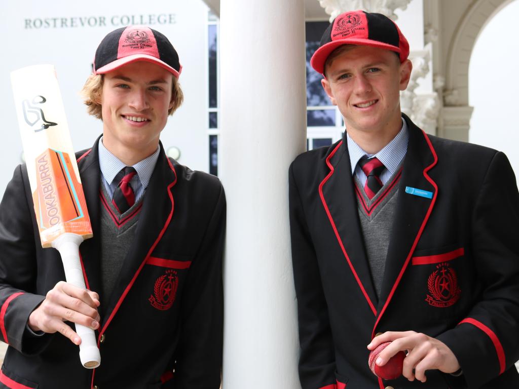 Rostrevor College students Sam Rahaley (left) and Mackenzie Bestwill be part of the SA state team at the under-17 cricket nationalchampionships from September 30 to October 11, 2019, in Mackay, Queensland.Picture: Rostrevor College