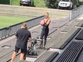 Russell Crowe at Redfern Oval watching Rabbitohs training