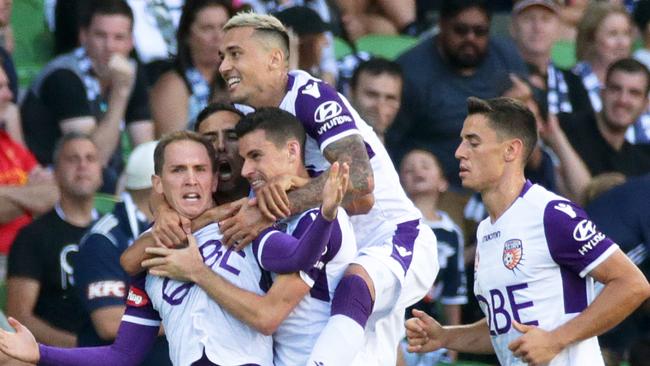 Neil Kilkenny celebrates his penalty. Picture: AAP