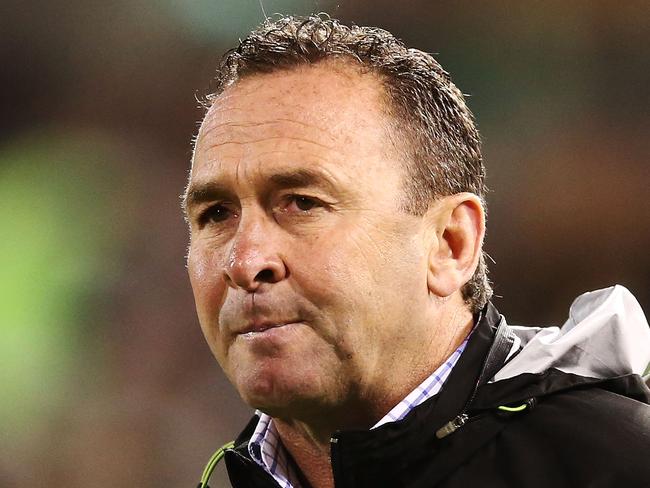 CANBERRA, AUSTRALIA - SEPTEMBER 17: Raiders head coach Ricky Stuart looks on during the second NRL Semi Final match between the Canberra Raiders and the Penrith Panthers at GIO Stadium on September 17, 2016 in Canberra, Australia. (Photo by Mark Metcalfe/Getty Images)