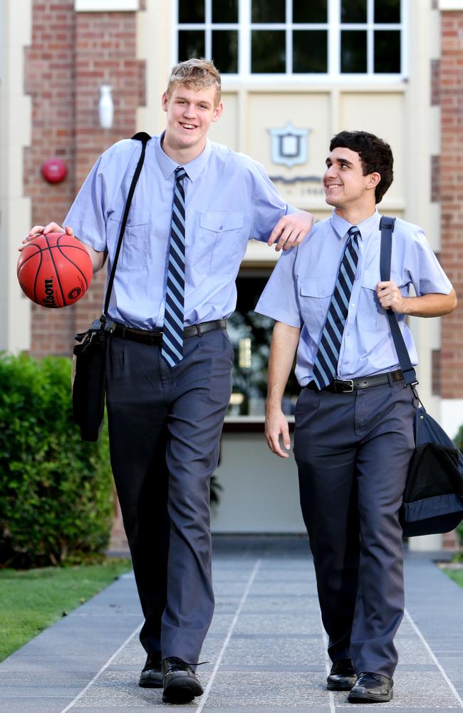 Rocco Zikarsky, 15, with fellow Year 9 student LeBron Brooks, 15. Picture: Steve Pohlner