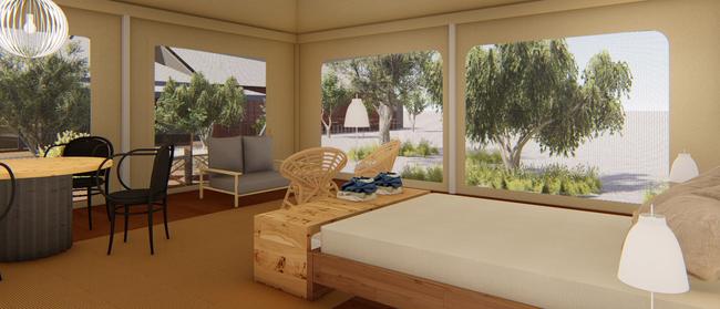 An artist's impression of new luxury glamping tents at Kings Canyon Resort.