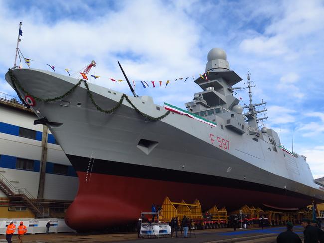 The Italian FREMM frigate Antonio Marceglia at its launch at the weekend.