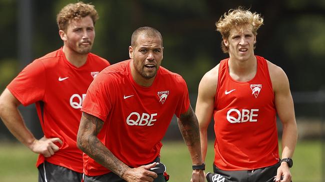 Dylan Stephens (right) has made a wing his own at the Swans. Picture: Phil Hillyard