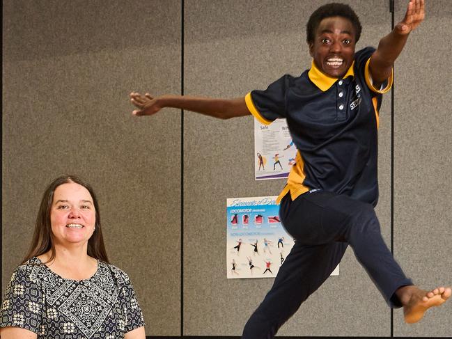 Dance Teacher, Trudy Surman with Aimable Irakze, 17, from Para Hills High School in Para Hills West, Thursday, Feb. 16, 2023. Picture: Matt Loxton