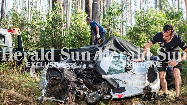 The Lotus ended up in a group of bushes off the side of the road. Picture: Stuart Walmsley