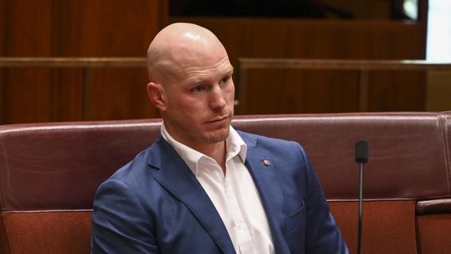 Senator David Pocock captured during a moment inside question time. Picture: NCA NewsWire / Martin Ollman