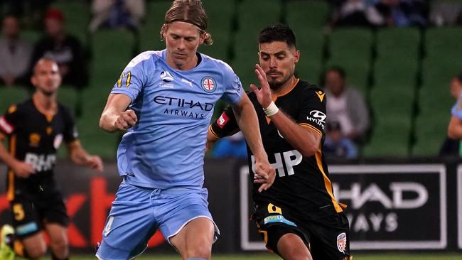 City centre back Harrison Delbridge is ready for a scrap against Victory. Picture: AAP