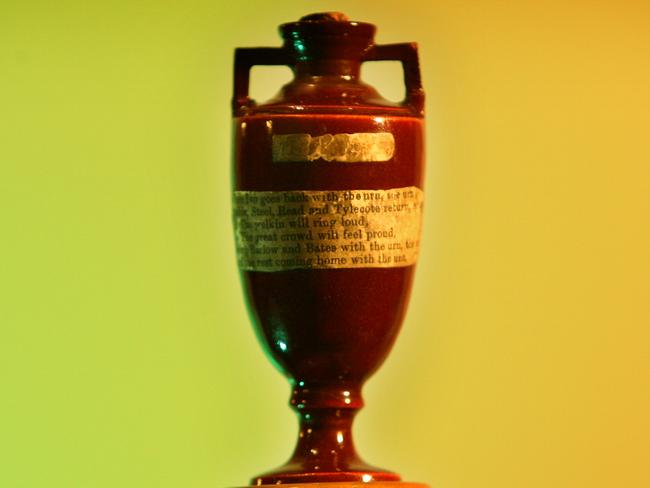 Original urn containing 'The Ashes' on display at the Museum of Sydney while on loan from MCC in London ahead of 2006-07 Ashes series in Australia.