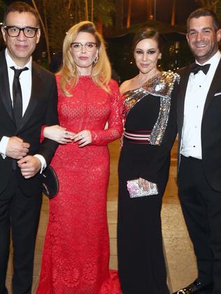 Fred Armisen, Natasha Lyonne, Alyssa Milano and Dave Bugliari party at Michael Che and Colin Jost's shindig.  Picture: Getty Images