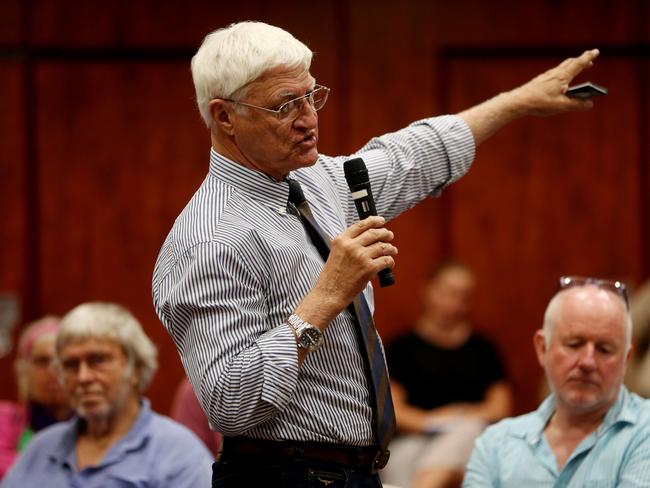 Bob Katter pictured pointing, probably towards Sydney where all the gays live. Picture: Stewart McLean