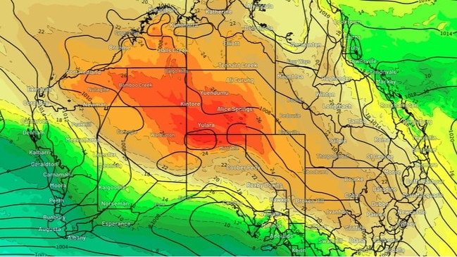 A trough and a cold front will drag the hot air to the southeast over the coming weekend. Picture: Weatherzone