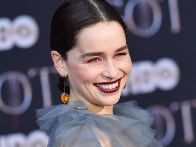 (FILES) In this file photo taken on April 03, 2019 British actress Emilia Clarke arrives for the "Game of Thrones" eighth and final season premiere at Radio City Music Hall in New York city. - The eighth and final season of "Game of Thrones" is not yet over, but hundreds of thousands of fans are claiming their disappointment at what they consider to be a botched outcome, even demanding a new version. (Photo by Angela Weiss / AFP)