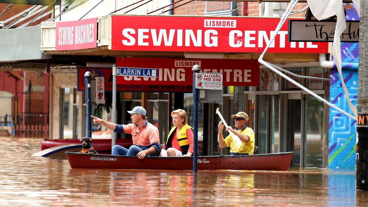 The streets of Lismore including the CBD have been inundated with floodwater after the Wilson River overtopped the flood levee. Picture: Nathan Edwards