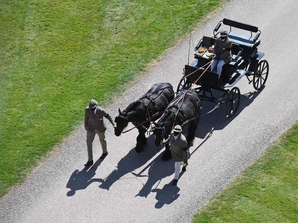 Prince Philip’s ponies stood outside the chapel. Picture: Kirsty O'Connor / POOL / AFP