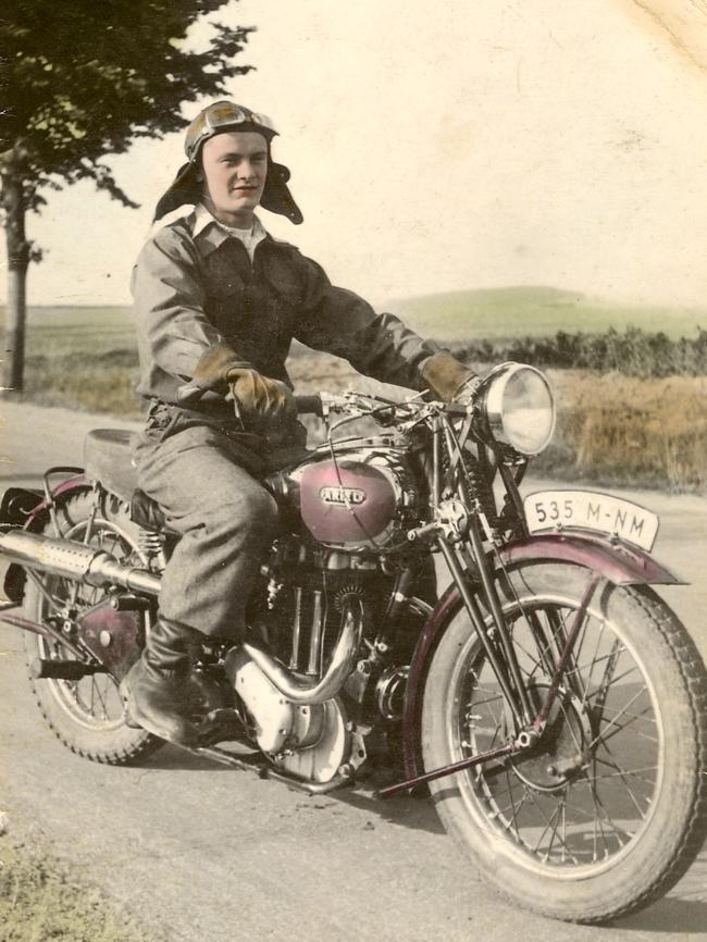 A young Josef Chromy on his 1940 Arial motorbike in Czechoslovakia about two weeks before he fled his homeland.