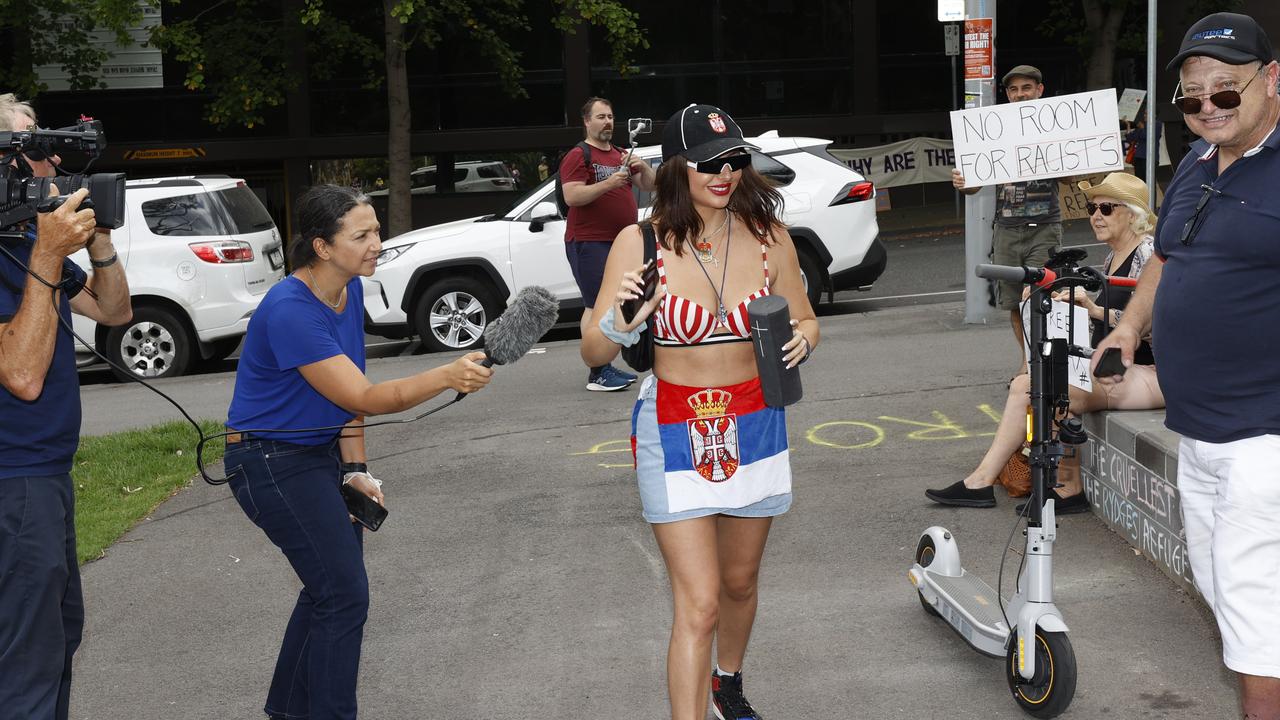 Djokovic supporters have gathered outside the hotel where he is being detained. Picture: Alex Coppel