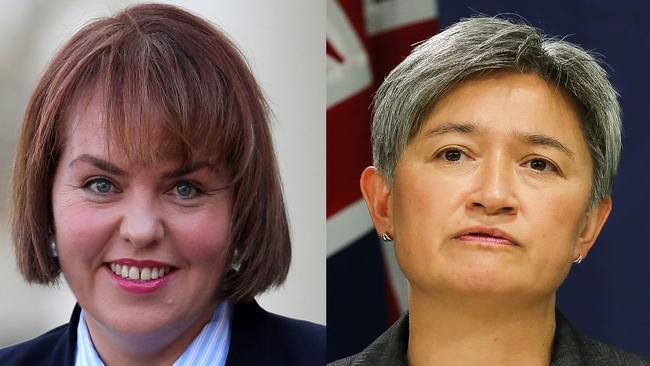 Kimberley Kitching, left, and Penny Wong. Andrew Probyn tells Diary when he asked Kitching about a now famous Wong comment, Kitching did not give permission to use Wong’s name.