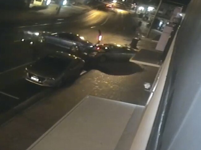 CCTV footage shows the car crashing into two other cars before speeding off, leaving the two cars, a piece of the vehicle and, a number plate at the scene.