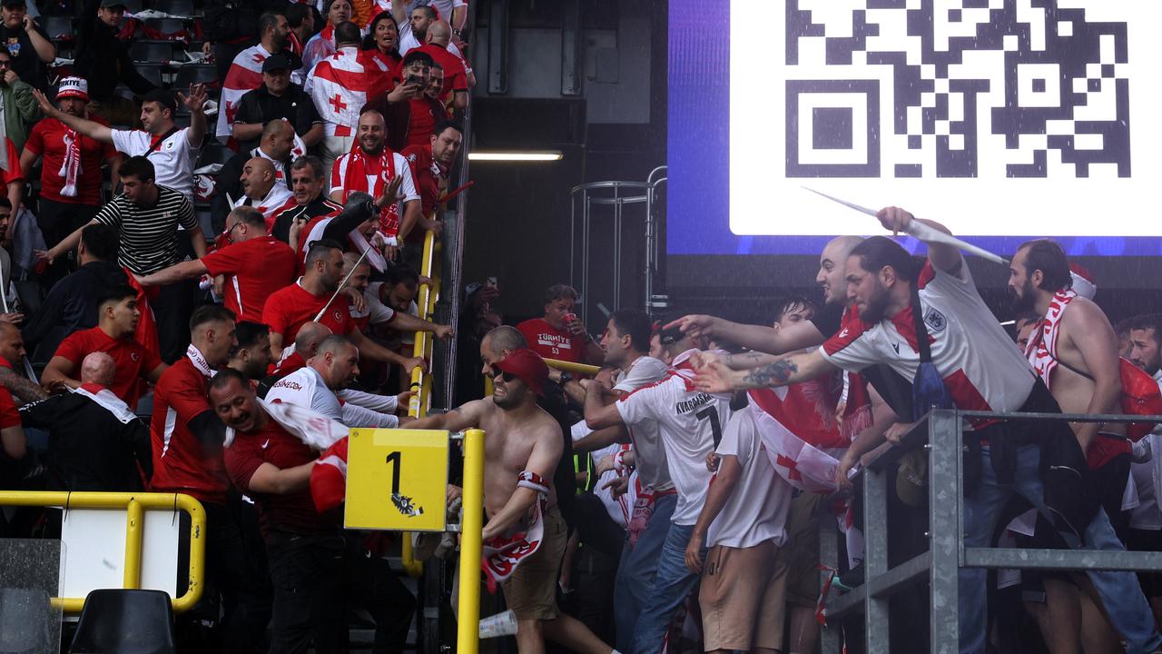 Ugly scenes unfolded as Turkey and Georgia fans brawled. (Photo by Dean Mouhtaropoulos/Getty Images)