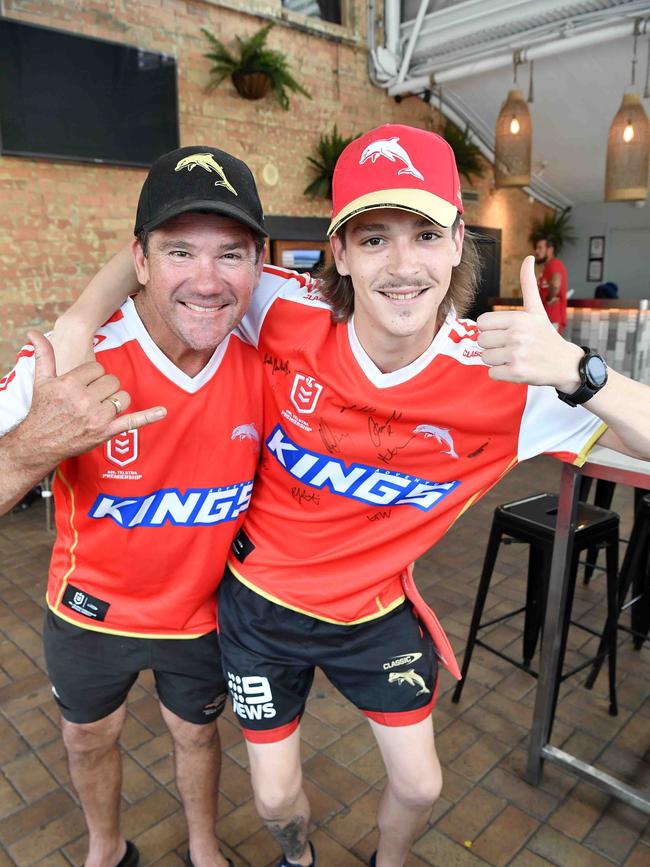 NRL:Roosters V Dolphins, Suncorp Stadium. Pictured at The Lord Alfred is Sean French and Jackson French. Photo: Patrick Woods.
