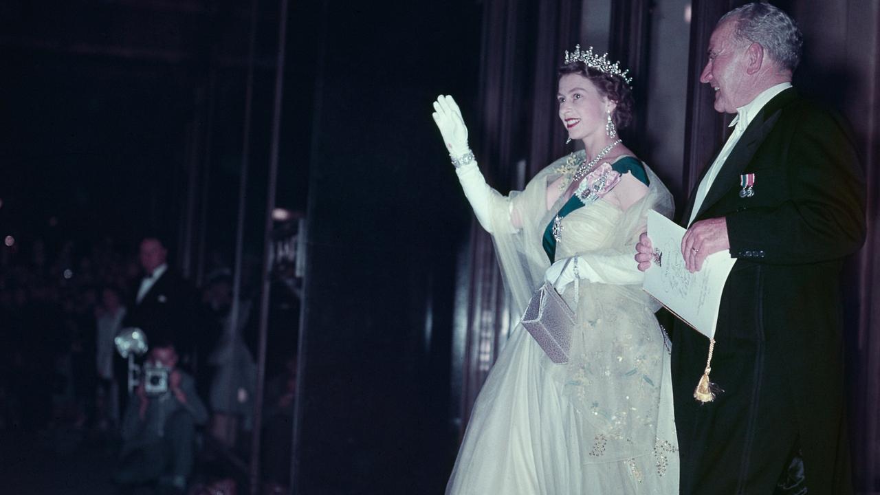 Queen Elizabeth II, at a State Banquet in Canberra in February 1954. Picture: Fox Photos/Hulton Archive/Getty Images