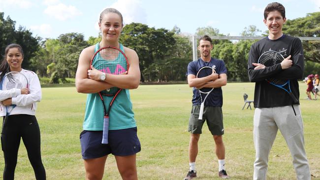 Australian tennis players Lizette Cabrera, Ash Barty, John Millman and John-Patrick Smith in Cairns. PICTURE: STEWART McLEAN