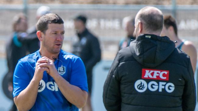 Hinkley (right) declared Carr will be an AFL coach someday. Picture: NCA NewsWire / Naomi Jellicoe