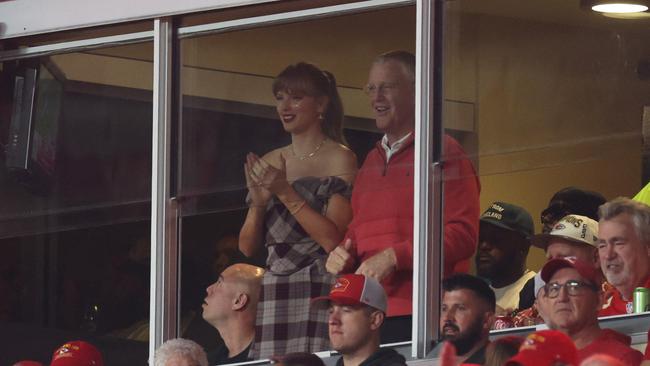 Taylor Swift watches the game from the box. Picture: Getty Images