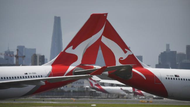 Qantas aircraft are seen at Sydney Airport on Christmas Eve. Picture: Sam Mooy