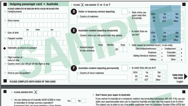 Outbound passenger card — consigned to history on July 1, 2017. Picture: Supplied