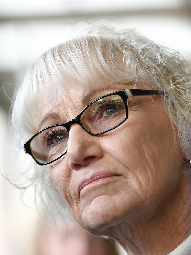 Heather Johncock, sister of Colleen Adams who was killed by her husband in 1973, speaks to the media after leaving the Supreme Court. Picture: NCA NewsWire / Naomi Jellicoe