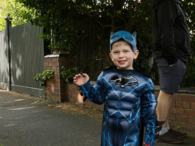 Damian dressed as Batman trick-or-treating in North Balwyn.